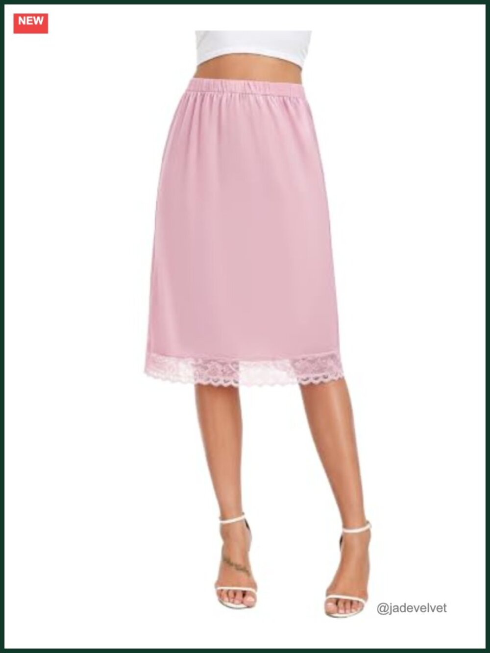 Satin Half Slip for Women Under Dress Knee Length Lace Trim Anti-Static